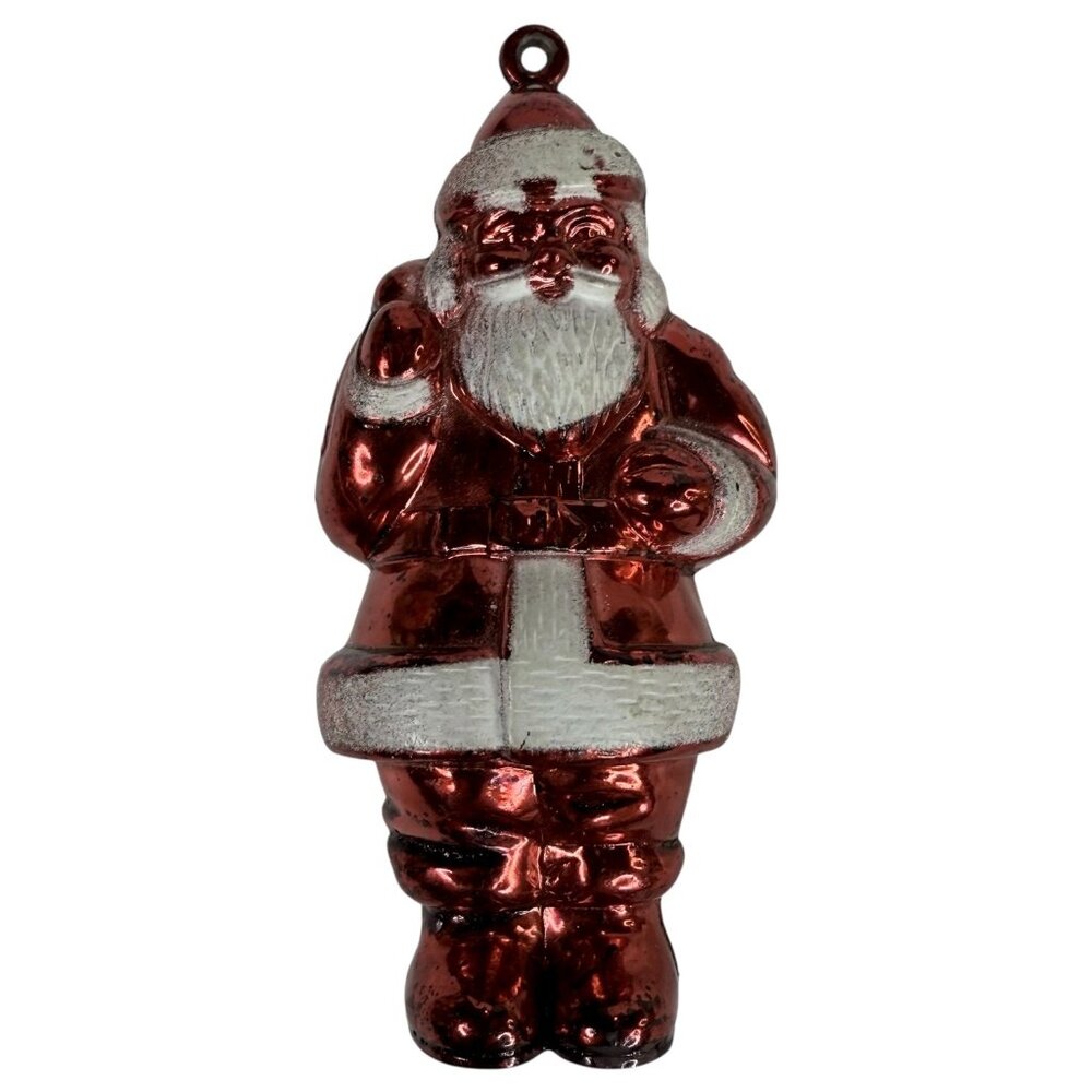 VTG 1950s Hard Plastic Santa Claus Christmas Ornament Red Irwin Rosbro Metallic